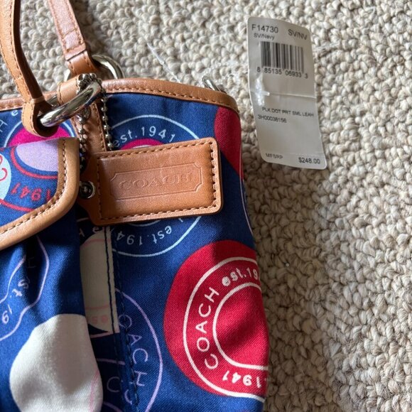 NWT Coach Polka Dot Small Leah Purse - Red, White, Blue Signature Handbag - Picture 4 of 11
